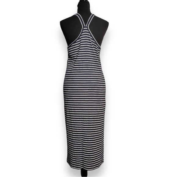 Madewell Womens Racerback Midi Tank Dress Large Striped Ribbed Navy Blue White - Picture 3 of 14